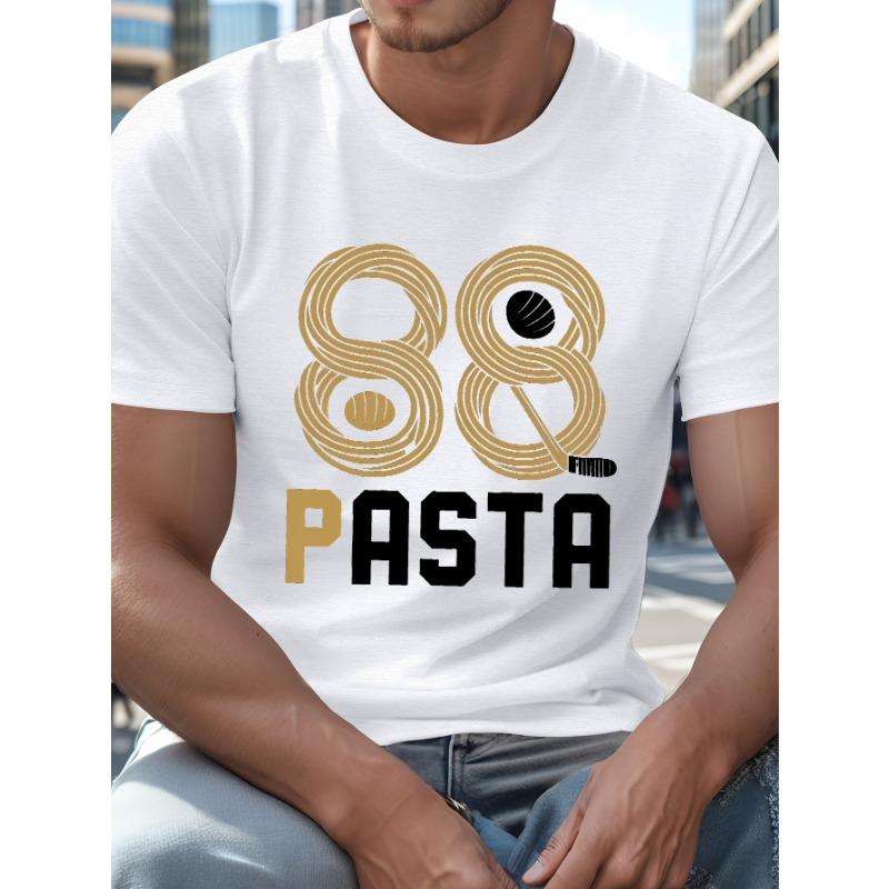 European Size Men's Plus Size Summer T-Shirt - Hockey 88 PASTA Graphic Print, Short Sleeve Casual Tee for Big & Tall Guys, PLUS SIZE