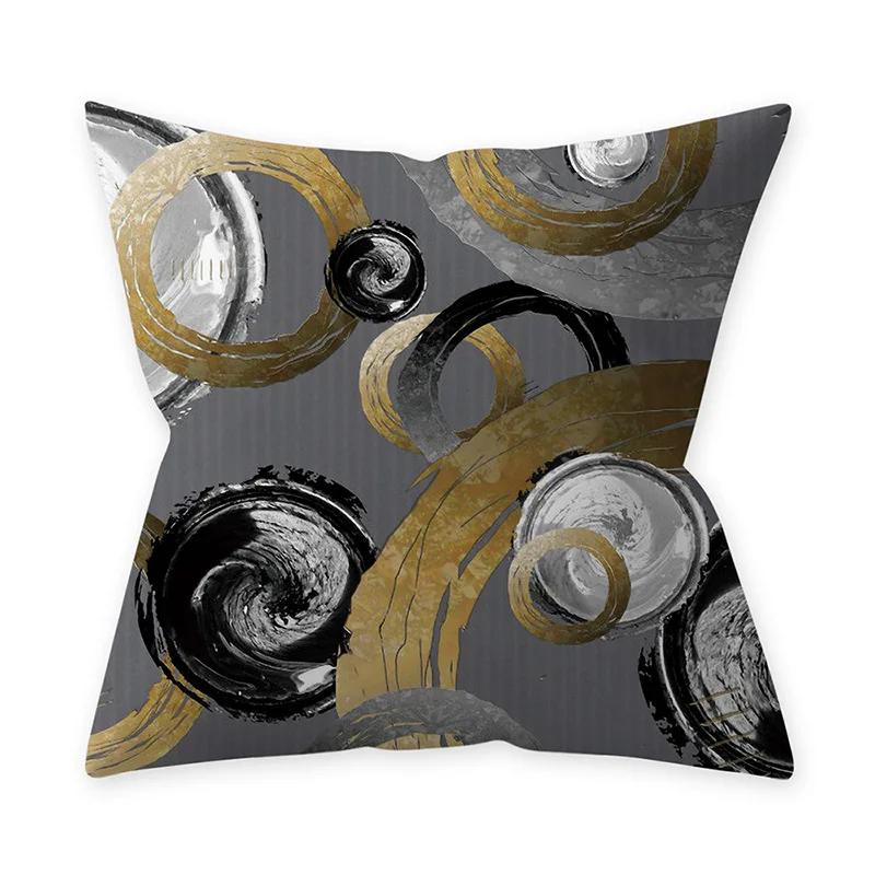 Golden Black Pattern Decorative 45*45CM Cushion Cover Polyester Throw Pillowcase Sofa Home Car Decorative PillowCover