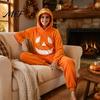 Disfraces de Linterna de Calabaza Halloween Pijama Enterizo, Mono de Cosplay para Adultos con Cara Feliz de una Pieza, Disfraz Suave con Capucha para Noche de Fiesta,