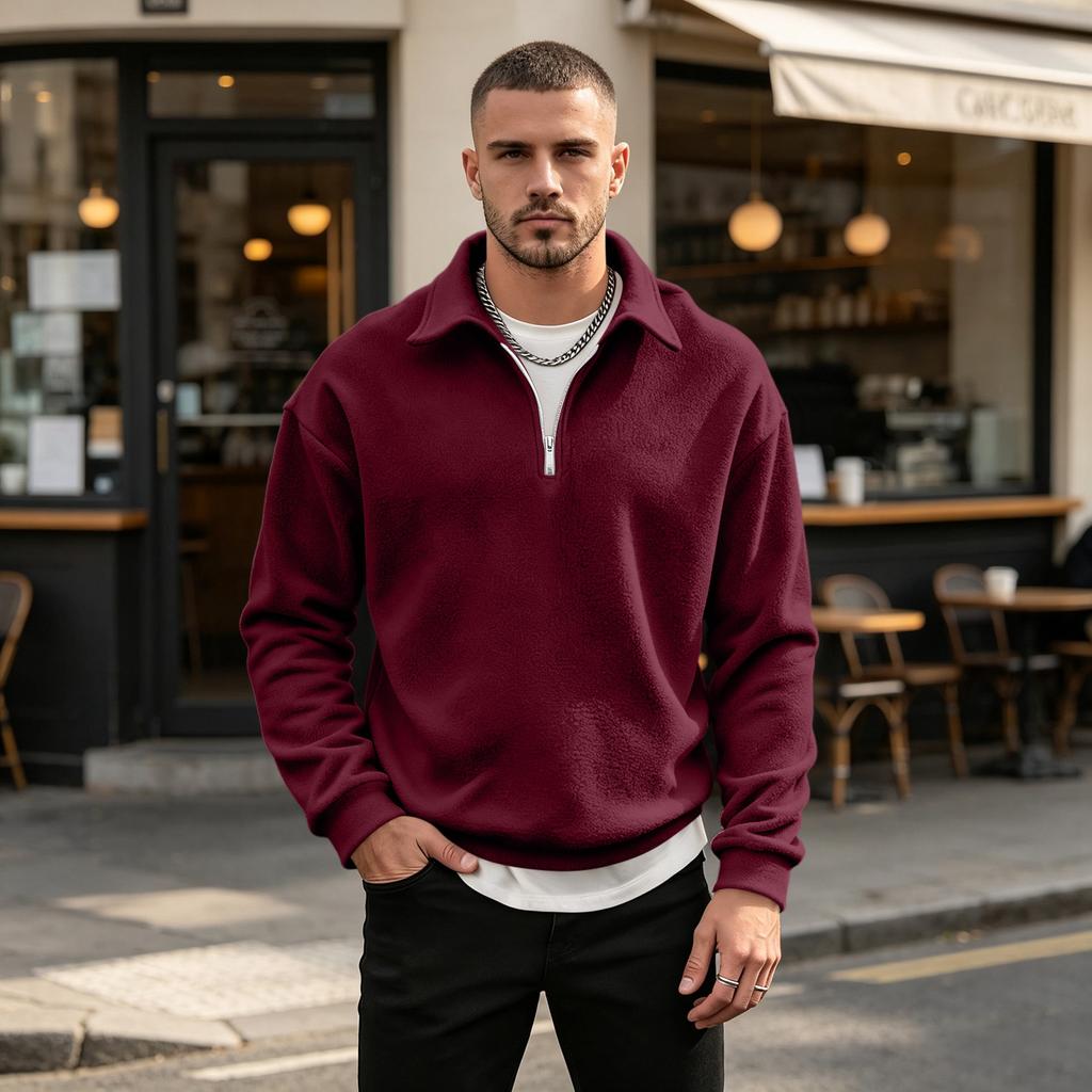Men's Half Zip Sweatshirt with Turn-Down Collar, Casual Double-Sided Pullover