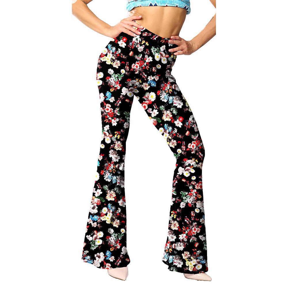 Fashion Floral Leggings High Waist Printed Flared Trousers For Women Highly Stretchable Fitness Tights Yoga Pants Dance Pants