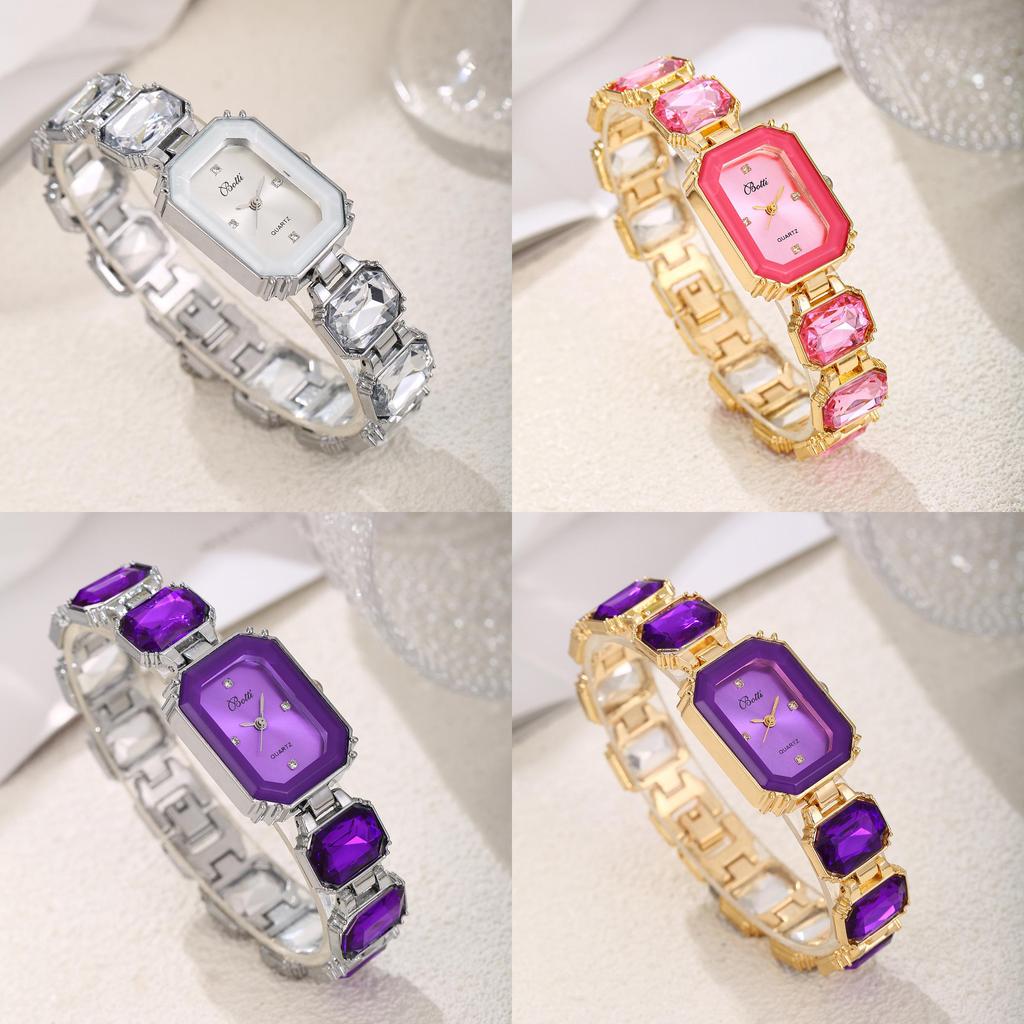 Ladies Fashion Square Quartz Watch With Alloy Bracelet And Decorative Waterdrop For Business Casual
