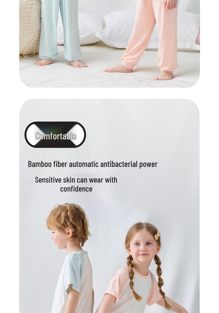 Bamboo Fiber Summer Pajama Set for Kids - Breathable, Soft, Short Sleeve & Long Pants