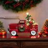 Vintage Christmas Red Truck Decoration, Warm White Twinkling Lights, Country Farmhouse Pickup Truck, Truck with Christmas Tree