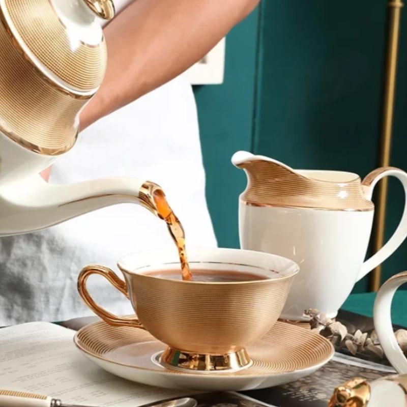 Kaffeebecher-Set Option Knochenporzellan Keramik Teegeschirr-Set Option Marmorstreifen Luxusgeschenke Porzellan Trinkgeschirr Teetasse Party-Trinkgeschirr 200 ml Europäisch