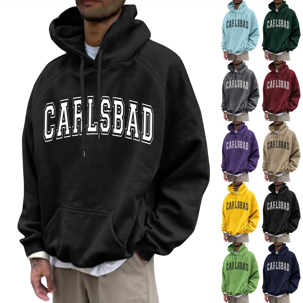 Herre Løs Trykket Hettegenser Herre Casual Mote Sport Raglanermer Genser