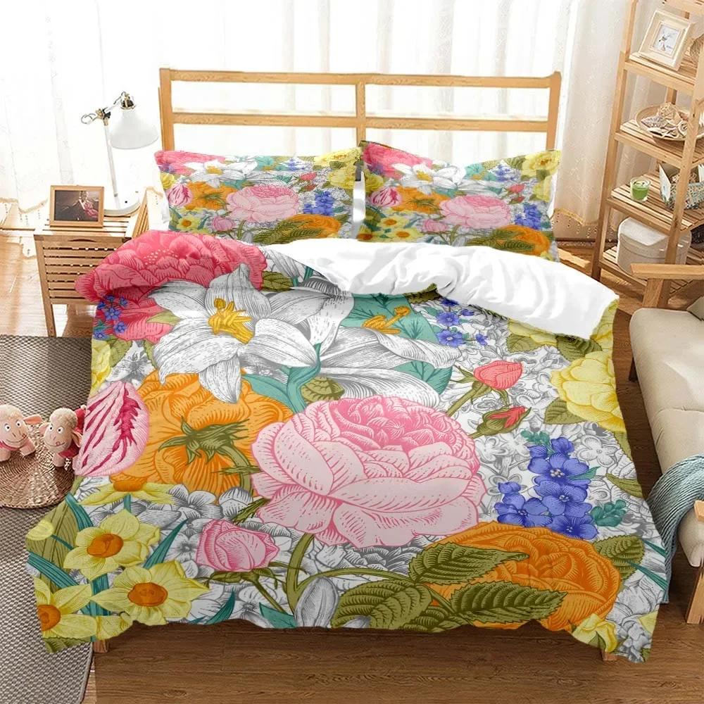 Blumen Digitaldruck Bequeme Bettdecke Bettbezug Kissenbezug Bettwäsche Set Kinderzimmer Dekoration Heimtextilien