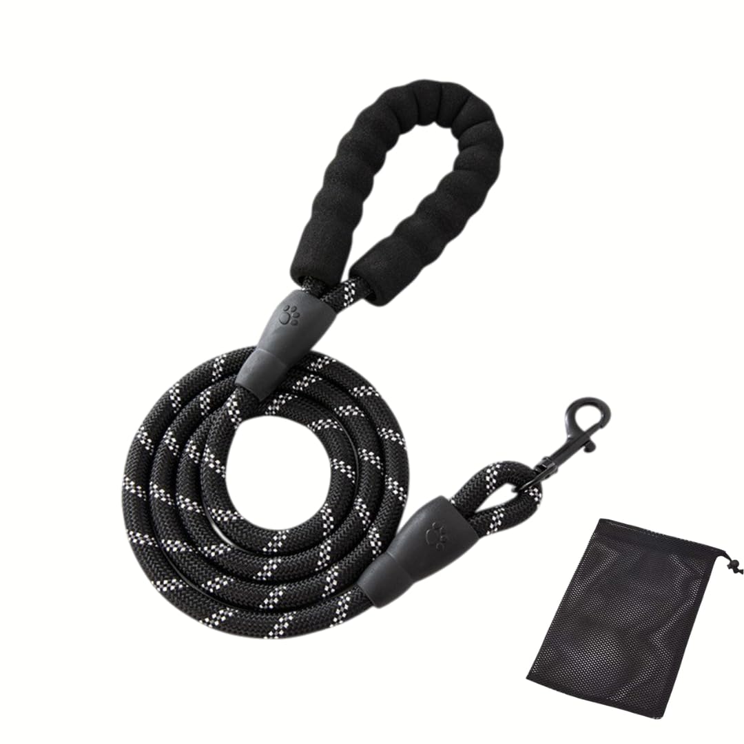 

LUNAMO Dog Leash Thick and Reduces Hand Reflective Material for Nighttime Simple Medium to Large Dogs 1.5m, Durable, Strain, Training, Use, Design, чёрный