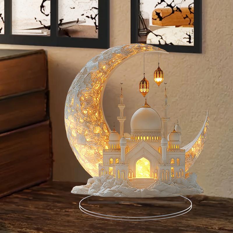 Eid Table Sign Home Decor Sign Ornament 2D Acrylic Tiered Tray Decoration Decorative Crescent Castle Ornament for Home Table