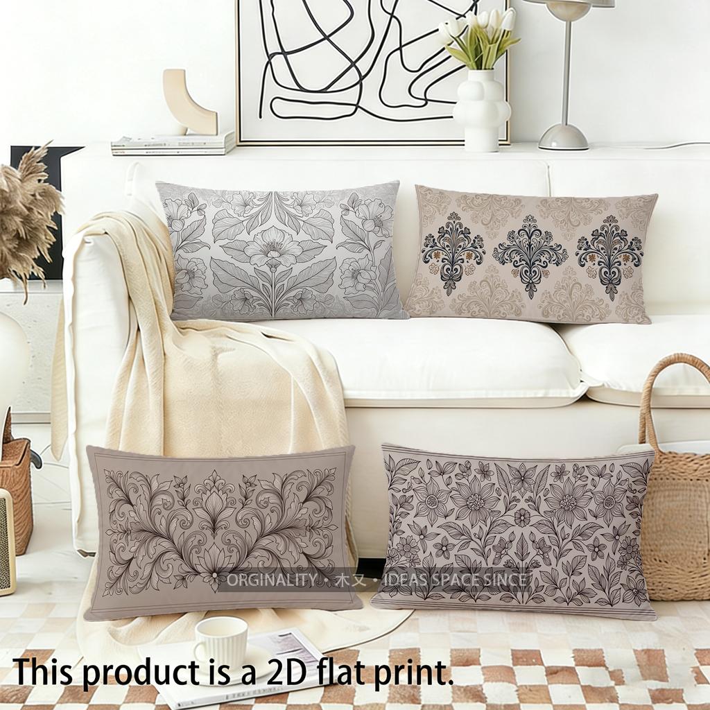 Floral & Damask Patterned Pillowcase Suitable For Sofa Bedroom Car Pillow Cover Cushion Rectangular Back Cushion