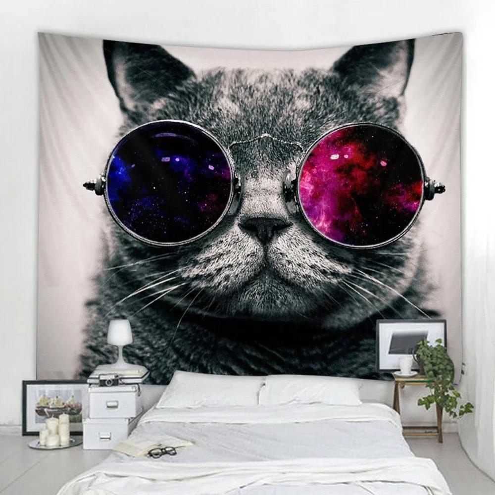 Cute Cat Tapestry Hippie Starry Night Tapestry Fantasy Kitten Playing With Butterfly Nebula Galaxy Artwork Galaxy Space