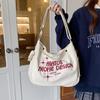 Canvas Bag Female College Student Class Lazy Wind Large Capacity Shoulder Crossbody Niche Letter Embroidery Tote Bag