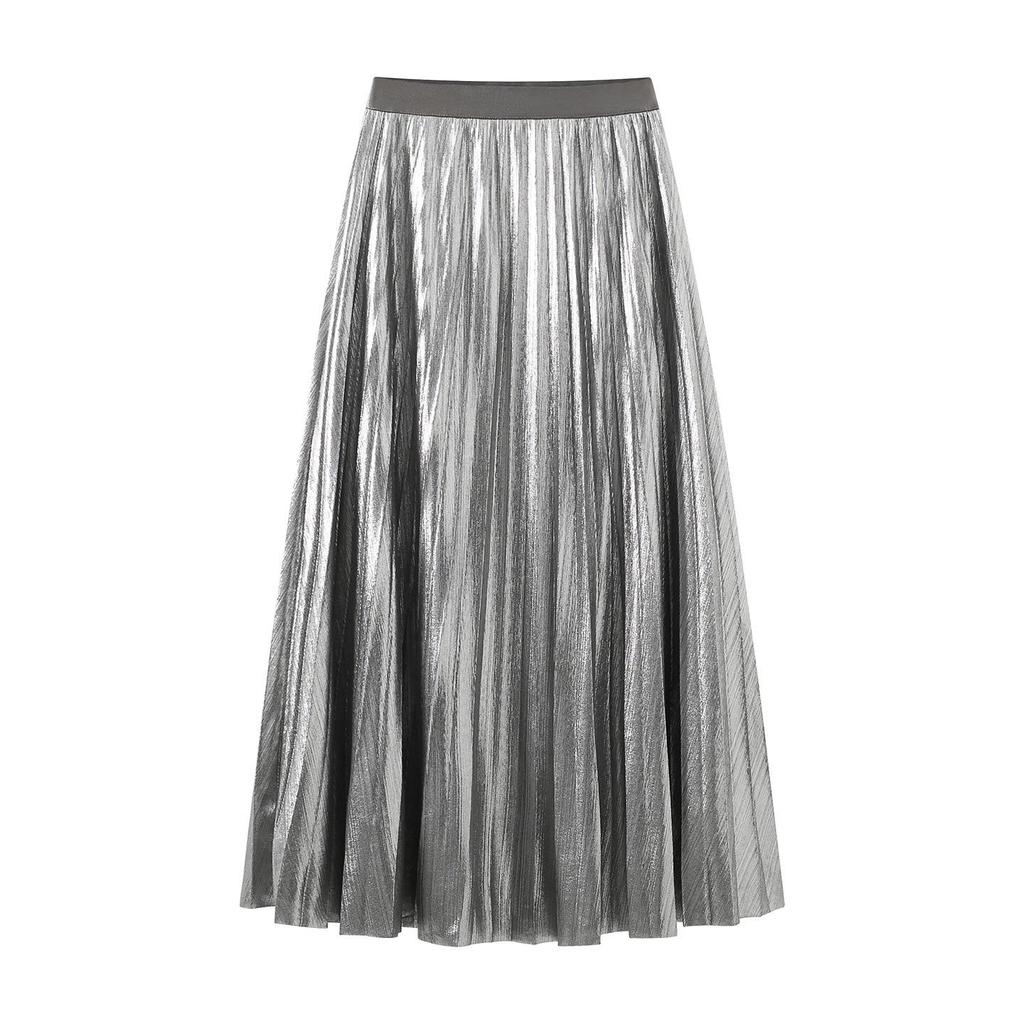 2026 Spring Elegant High-Waisted A-Line Pleated Midi Skirt for Women