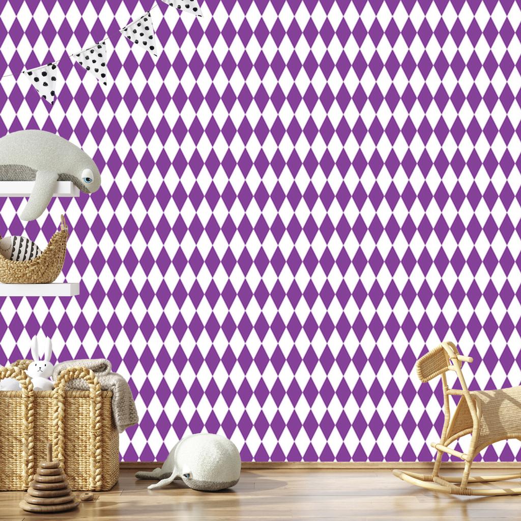 Harlequin Diamonds Wallpaper Purple and Light Gray 50x1000