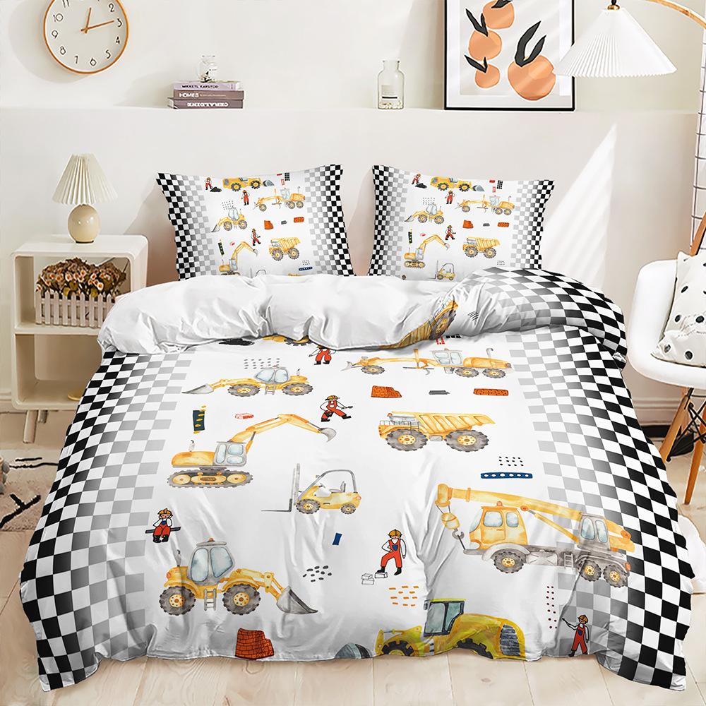 Three-Piece Construction Site Truck Decorative Quilt Cover Digital Printing Kit Bedding
