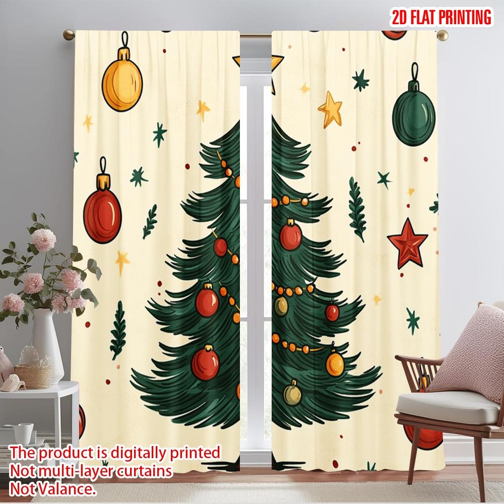 

2pcs,2D plane printing Pattern Curtains Christmas Tree Baubles Festive_a (2) Versatile Polyester (without rod) Art Deco Festive 52.50×116.00 CM 2pcs
