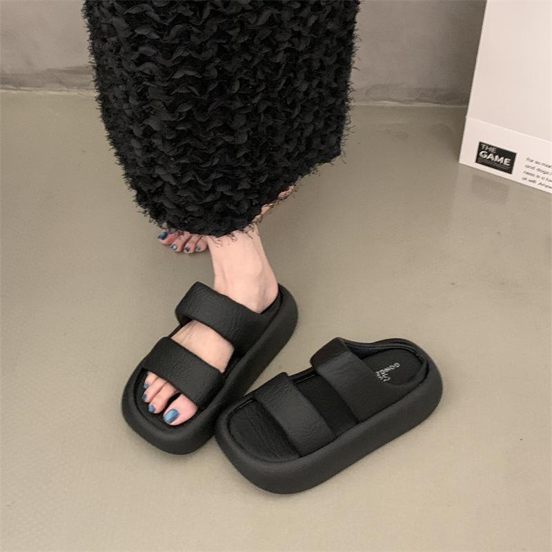 

Stepping on shit clouds one-word slippers women s wear 2025 new small height increase with skirt beach cool slippers 40 чорний