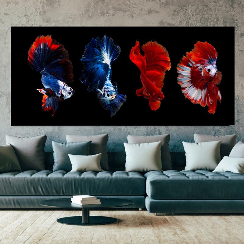 

Абстрактные цветные картины на холсте с рыбками, настенные рисунки с изображением рыбок Бетта, радужные настенные рисунки с рыбками, постер для декора гостиной без рамки 20x60cm No Framed