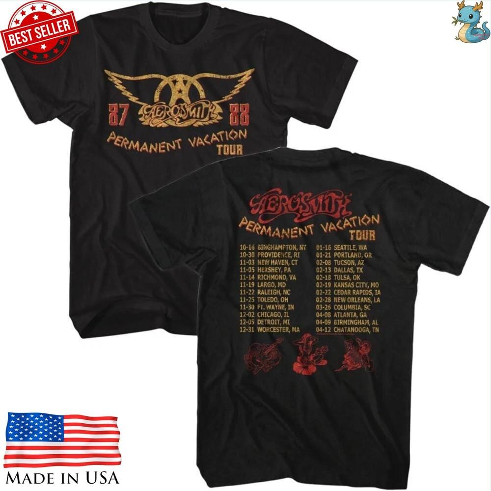 Футболка Aerosmith Permanent Vacation Tour 87 88 Концертный Тур Альбомный Черный Унисекс Футболка S