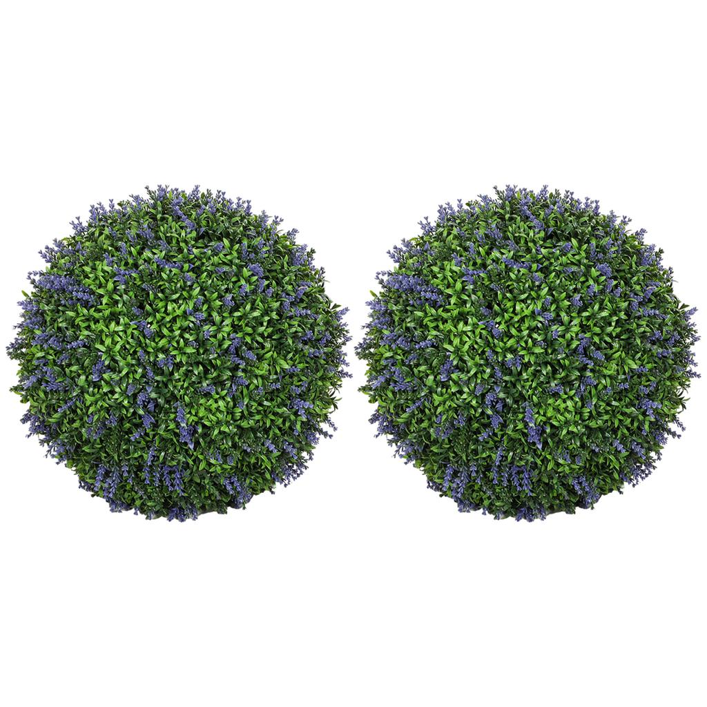 Set of 2 Artificial Plants In Ball Shape, UV-Resistant, Artificial Plants for Indoor and Outdoor Use, 42 Cm, Green+Purple