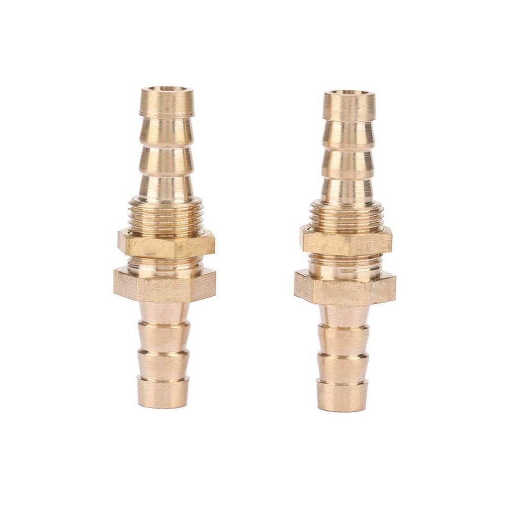 2 Pcs Hose Barb Brass Bulkhead Pipe Fitting Coupler Connector Adapter (8mm)