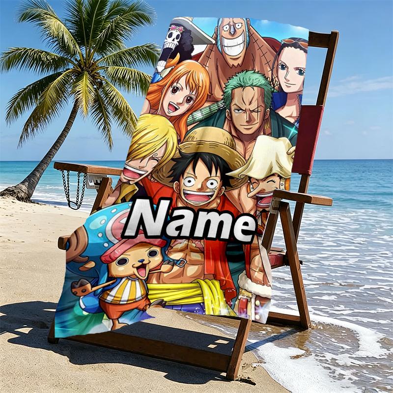Custom Name Personalized ONE PIECE Print Beach Towel, for Trip Camping Beach Party Home Decor, Birthday Gift for Family & Friends