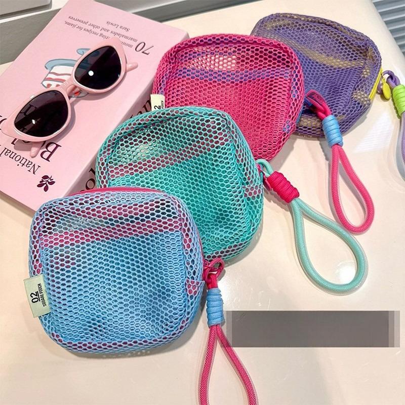 1Pc Dopamine Grid Tofu Bag Travel Portable Storage Bag Mesh Small Cosmetic Bag Lipstick Carry-on Small Square Bag