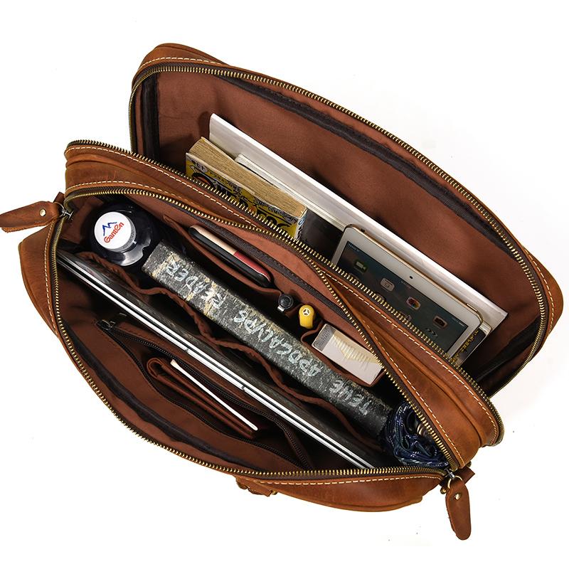 Men Leather Briefcase Bag 14" Computer Laptop Bags Thick Cow Skin Business Bag Vintage Style Men Male Bag Daily Working Totes
