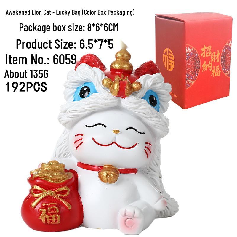 Lion Dance Lucky Cat Ornament - Perfect for Home, Car, or Office Decoration and New Year Gifts