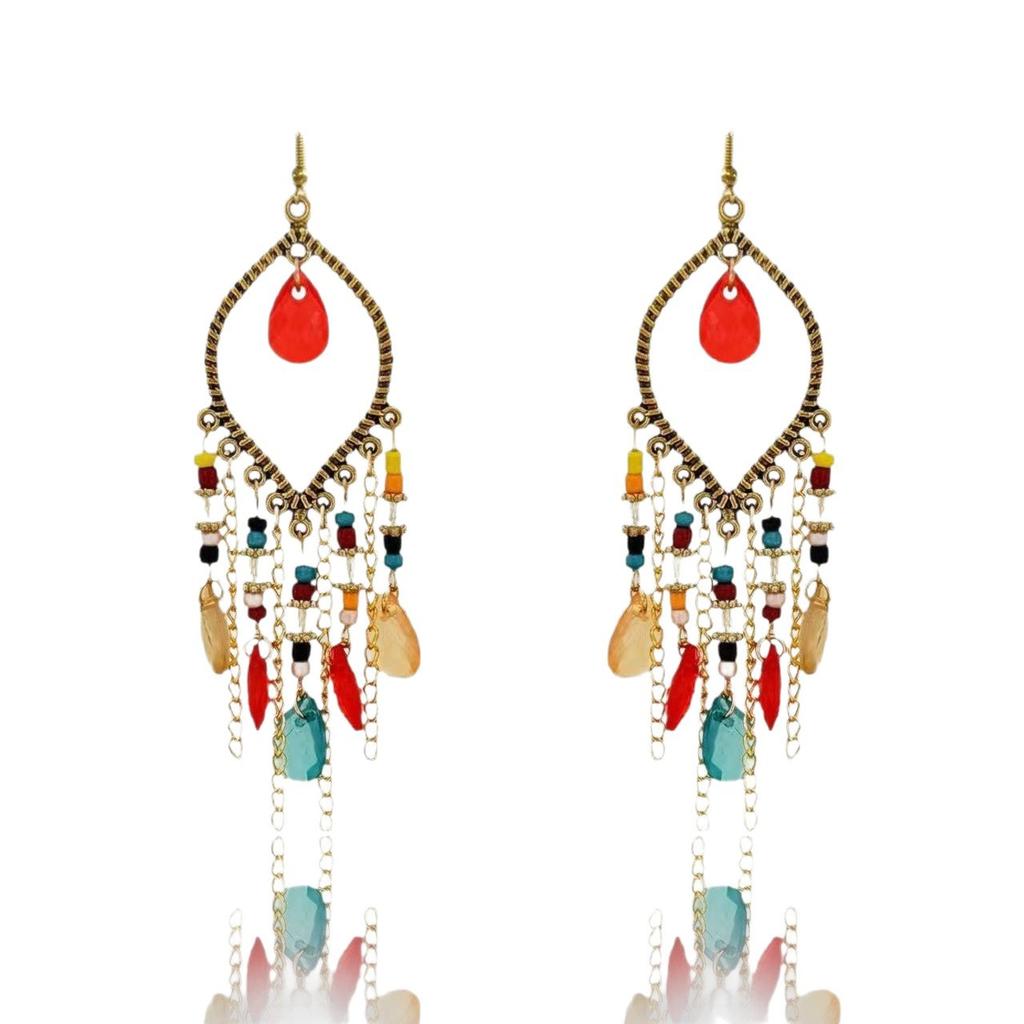 New Chinese Bohemian Long Crystal Tassel Earrings Exaggerated Ethnic Elegant Dangle Earrings For New Year Gift