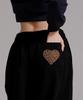 LIKE THE MOST Leopard Heart Pocket Applique Training Pintuck Wide Pants_Black