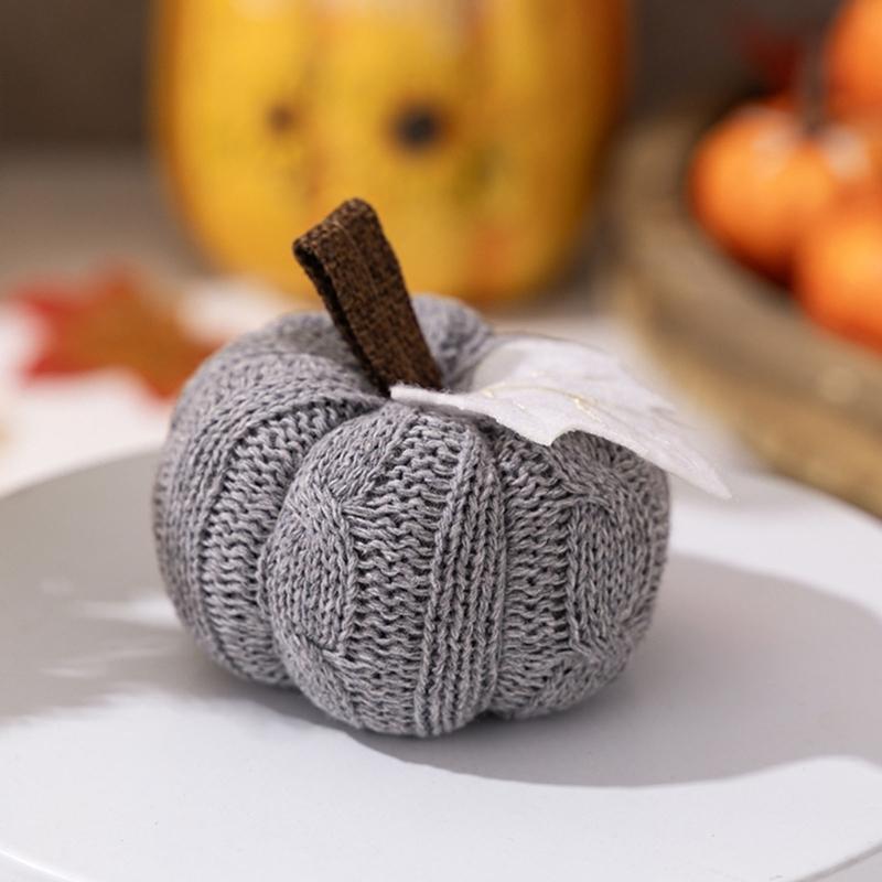 Handmade Crochet Pumpkin Decoration With Polyester Fabric Harvest Festival Shelf Display Accessory