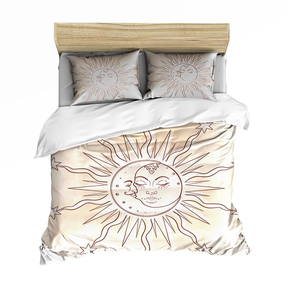 Sun Duvet Cover Colorful Mushrooms Bedding Burning Sun Comforter Cover Halloween Skull Hippie Style Bedding Bedroom Decoration