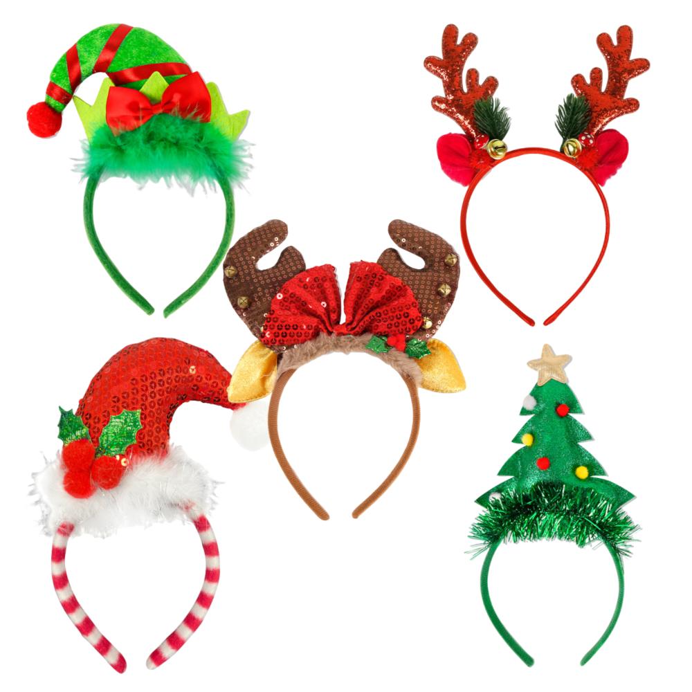 1 Piece/5Pcs Funny Santa Claus Leg Hairband Christmas Tree Headband Set Xmas Party Headwear For Adults Girls Holiday Family Gift