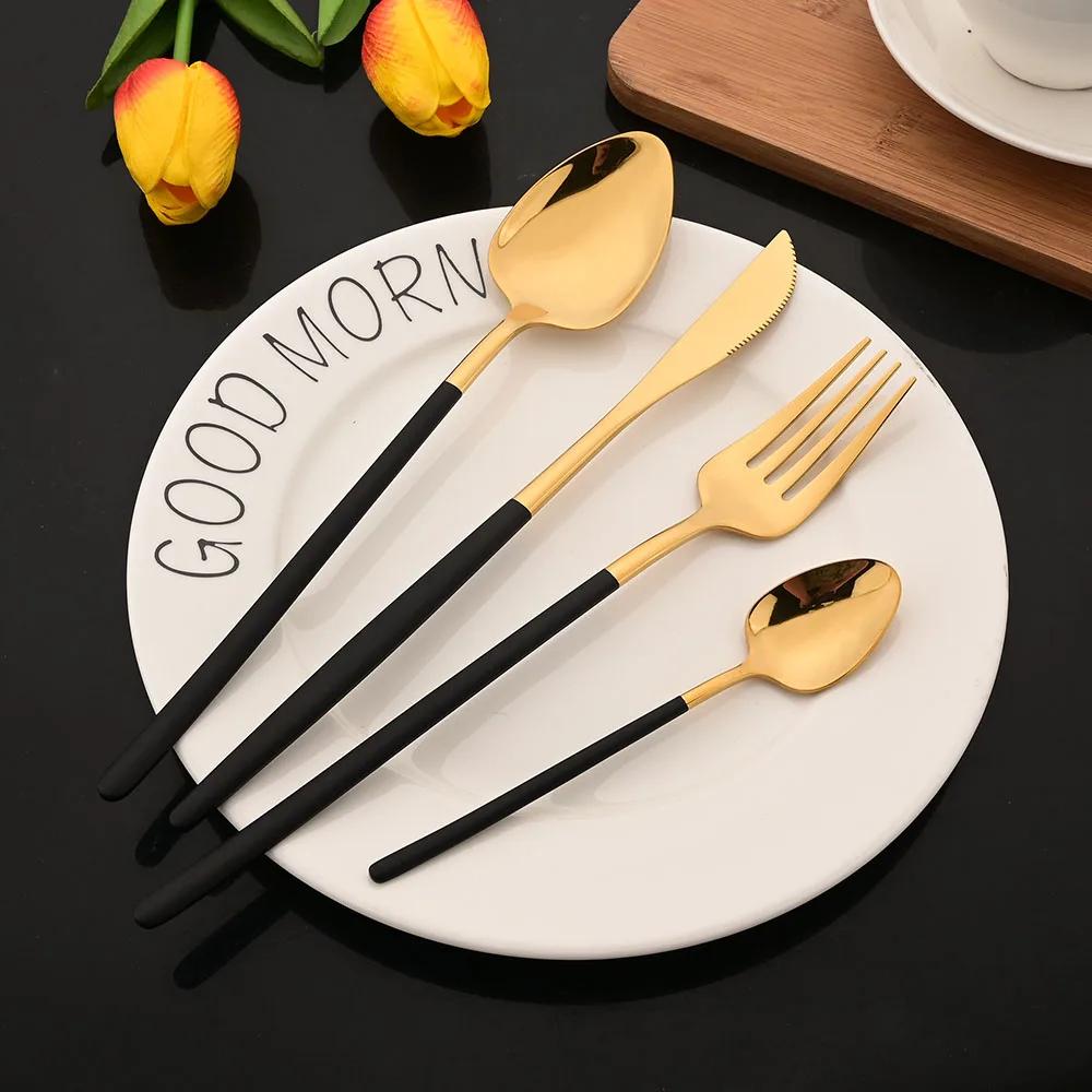 24Pcs Gold Stainless Steel Western Dinnerware Cutlery Set Steak Knife Fork Spoon For Home Restaurant Party Wedding Flatware Set