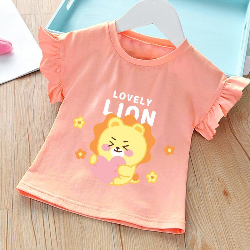 Round Neck Cute Printed Top New Summer Girl Baby Short Sleeved T-shirt Ruffled Bottom Shirt