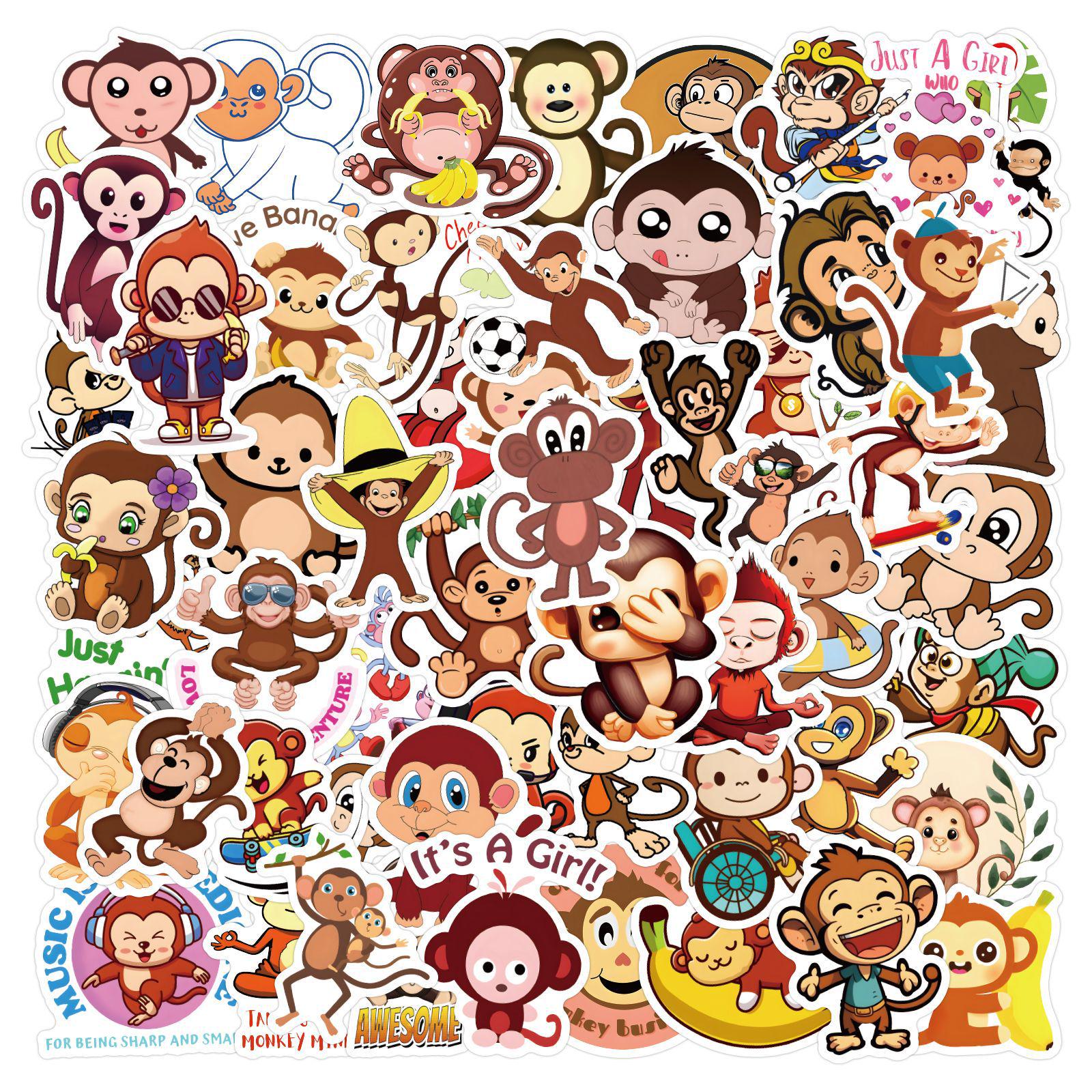 60pcs Cartoon Monkey Cute Children s Graffiti Stickers for Diary, Helmets, and Guitars