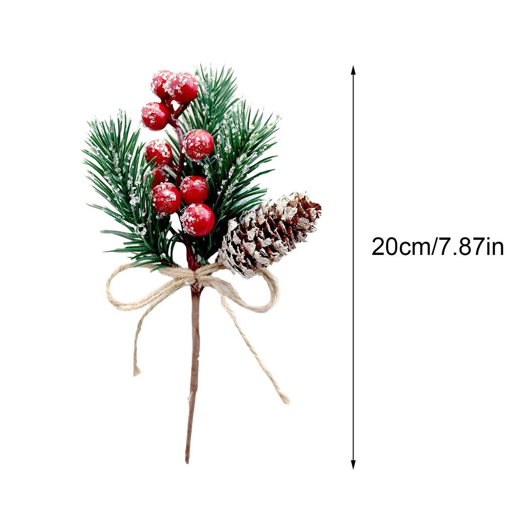 Red Stems Branches Christmas Berries Decor Artificial Cones Branch Craft Wreath Pick Room Decoration For Home 1PC