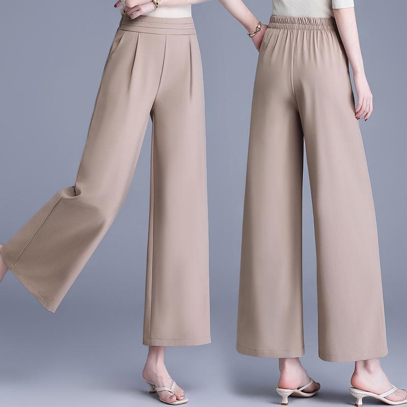Elastic High-Waist Wide-Leg Pants for Middle-Aged and Elderly Women - Spring/Summer Slimming, Loose, Long Style