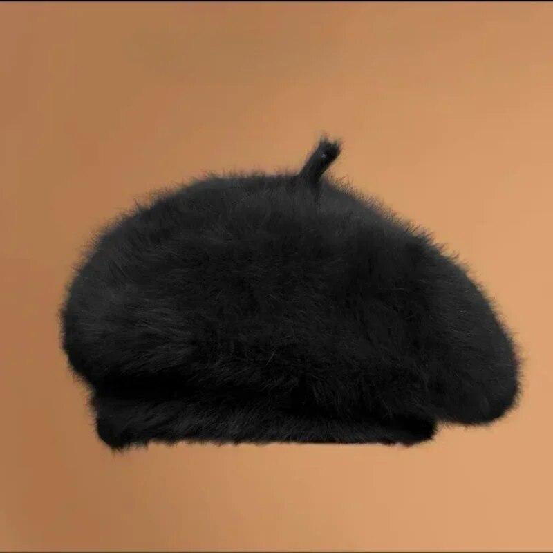 

Зимние береты для женщин, простой однотонный берет, удобные плюшевые корейские популярные береты, шапки для покупок для девочек 56-58cm чёрный
