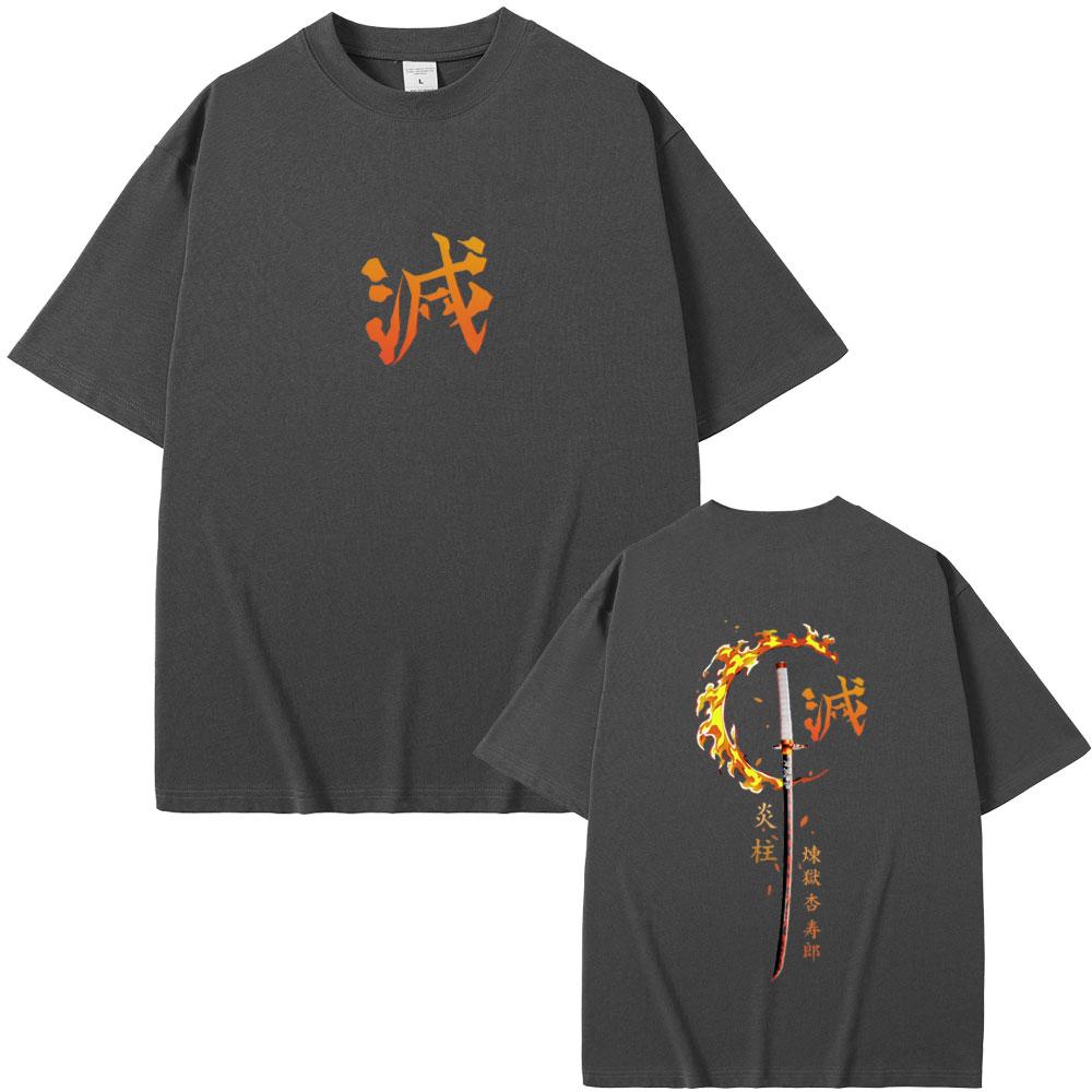 Anime Demon Slayer Rengoku Kyoujurou T Shirts Men Women Clothing Cotton Crewneck T-shirt Male Fashion Vintage Tshirt Streetwear
