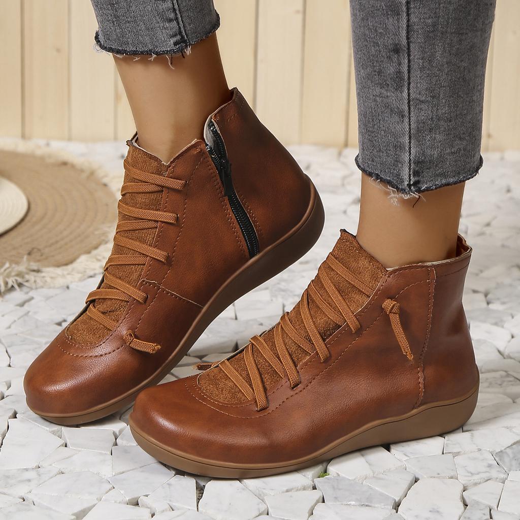 Women's Ankle Boots Autumn Vintage Comfortable Flat Bottom Short Boots Women Lace Up Casual Shoes for Women Botas De Mujer