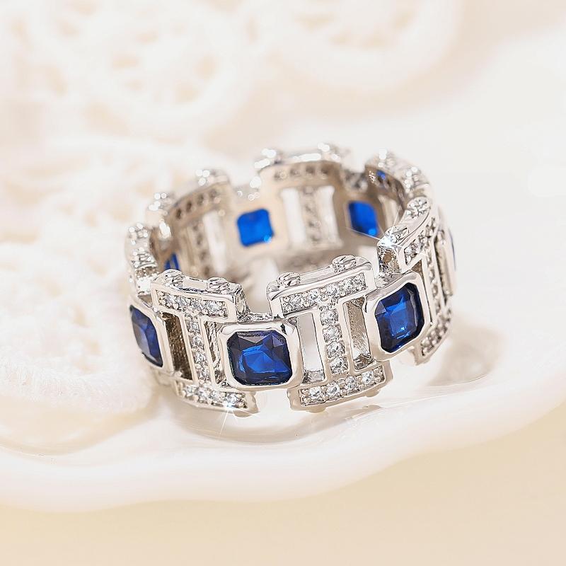 

Huitan Temperament Blue Cubic Zirconia Women Rings Luxury Copper Color Modern Fashion Female Accessories Daily Wear Chic Zircon 9