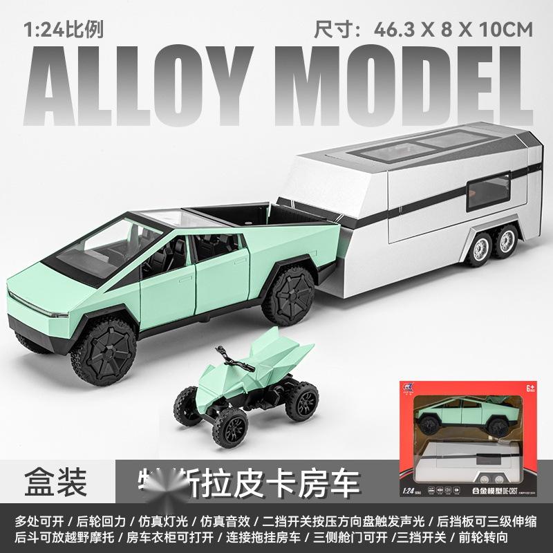 1:24 Cybertruck Pickup Trailer Alloy Car Model Diecasts Metal Toy Off-road Vehicles Truck Model Sound and Light Kids Gifts
