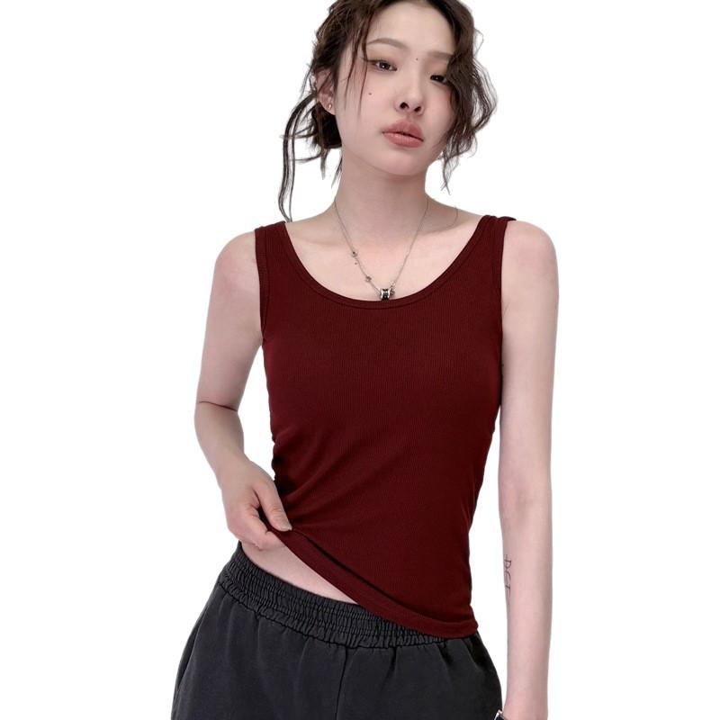 

Новый стиль топа-халтер без рукавов, цельного, для женщин, которые могут носить его отдельно или в качестве внутреннего слоя, чтобы выглядеть стройнее XXL вино красного