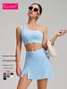 New Nude Feel One-Shoulder Yoga & Tennis Fitness Set with Beautiful Back and Breathable High-Waisted Mini Skirt