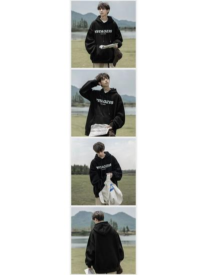 Men's Autumn/Winter Loose-Fit Fleece Hoodie: Hong Kong-Style, Japanese-Trendy, Korean-Influenced Pullover