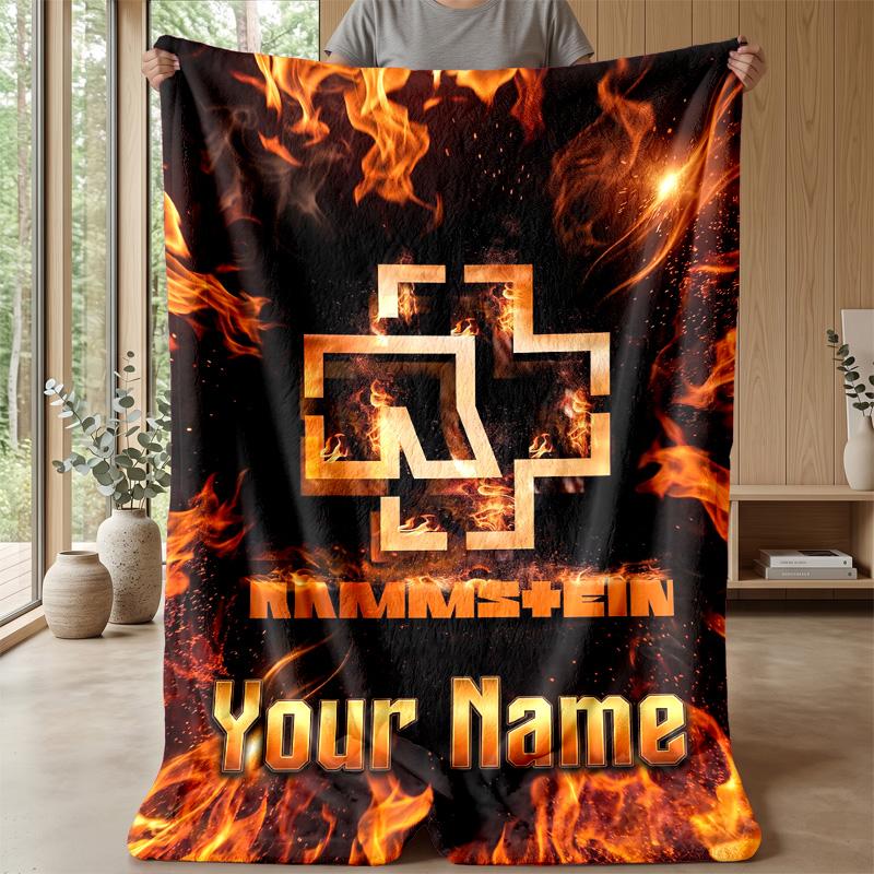 Rammstein Custom Flannel Throw Blanket Print Your Name Text Soft Warm Blanket Holiday Present