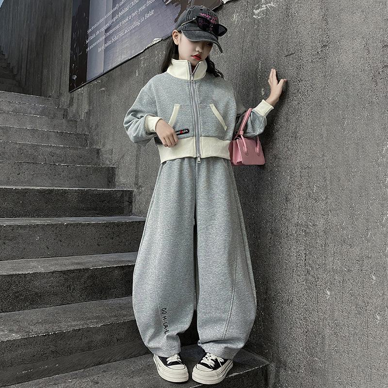 Girls Fashion Streetwear Dance Clothes Set Kids Short Zipper Coat Pants Sets Tracksuits Teen Clothing 3 5 7 9 11 13 15 Years Old