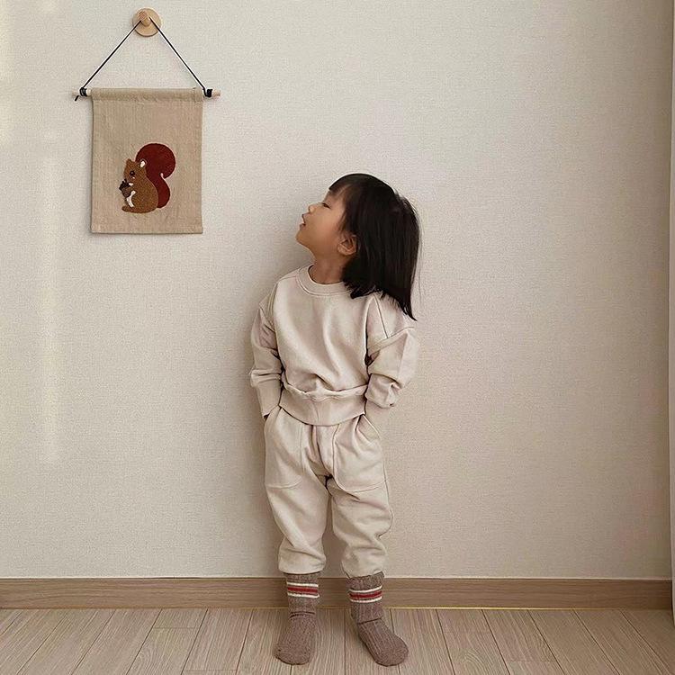 Children's Autumn Casual Korean Hoodie Set - Boys & Girls Two-Piece Long Sleeve Outfit